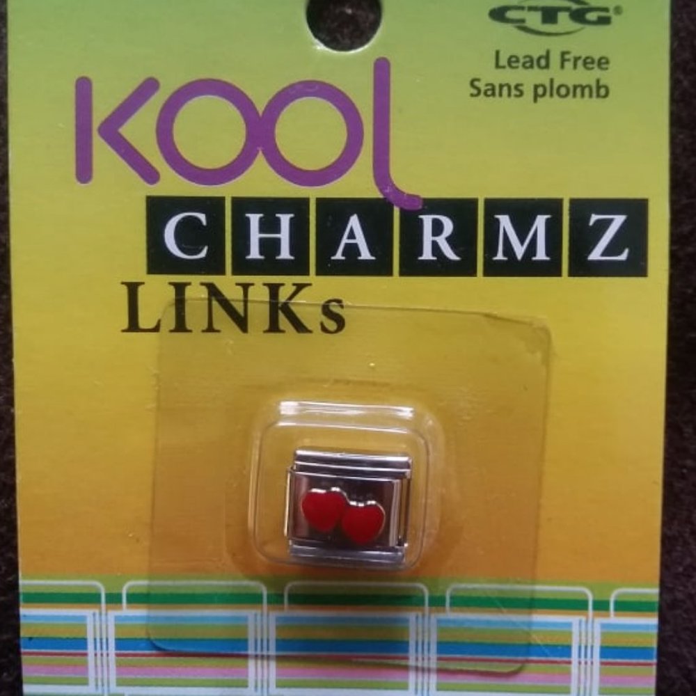 Double Heart link charm for Italian Charm Bracelet